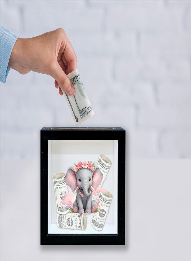 Mueddur Baby Saving Money Shadow Box Frame, Girl Piggy Bank Box with Slot, Pink Elephant Themed Keepsake Memory Box, Fund Money Box Birthday Gifts for Kids Children, Girl Room Decorative Wooden Money Box -21 - Image 4